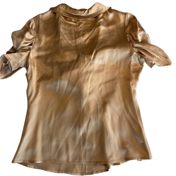 Corey Lynn Calter Womens Gold Short Sleeve Satin Blouse With Bow Tie Size 4 64c - Picture 4 of 4